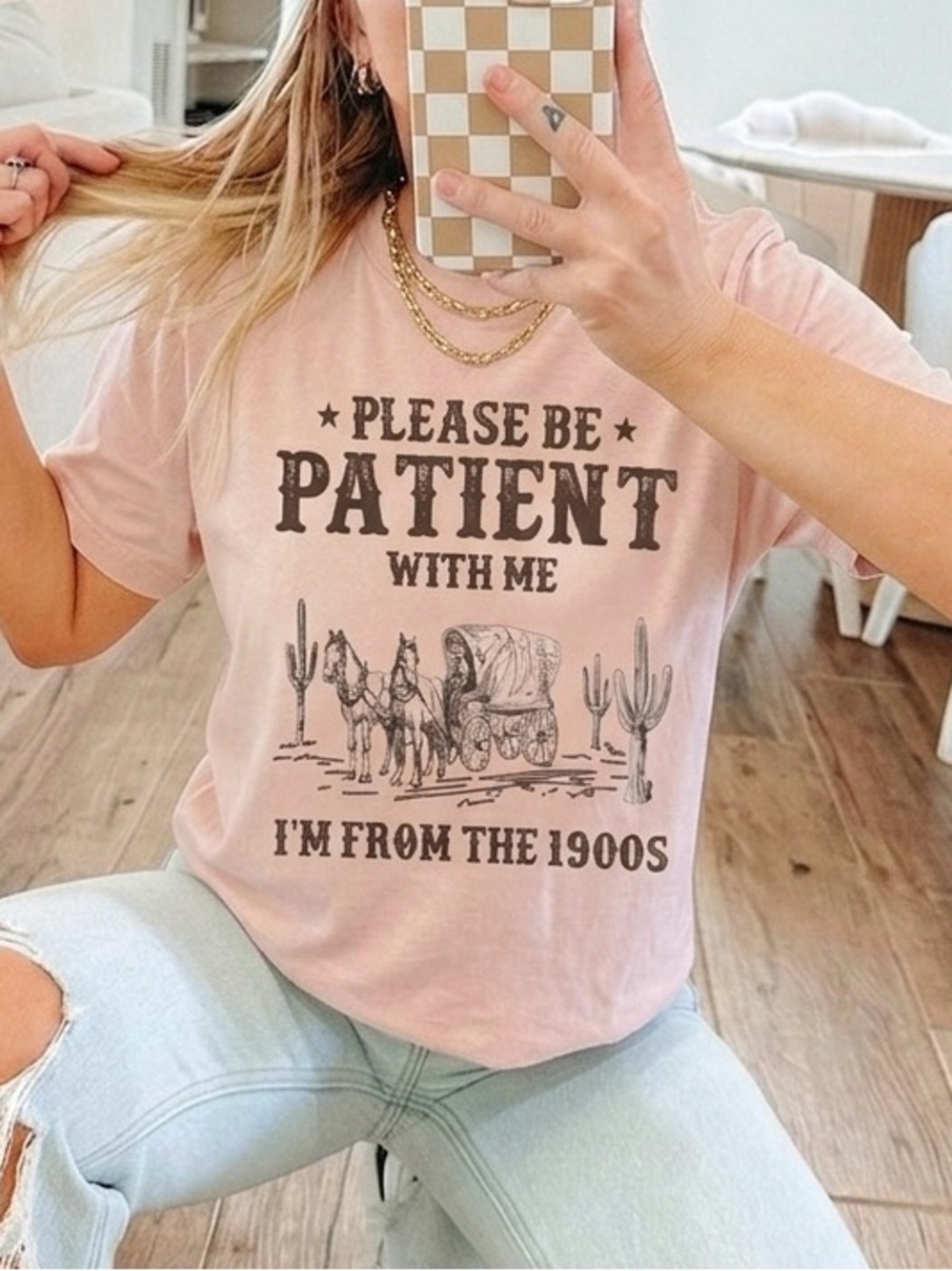 “Please Be Patient I’m From The 1900s”Graphic Tee in Pink | Size Medium